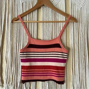 Free people striped cropped tank top raw hem